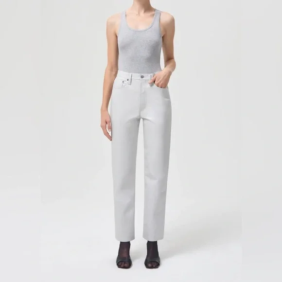 AGOLDIE  White faux Leather Pants - Picture 3 of 7